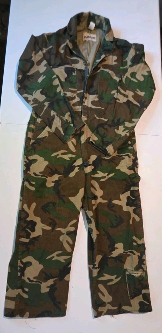 Vintage Ranger Camo Coveralls Small USA Made Hunting Jumpsuit Woodland